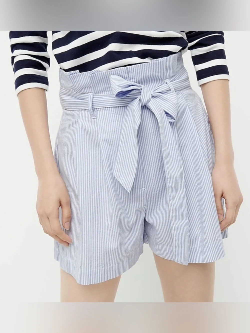 J. Crew Paper-bag Seersucker Stripes Shorts in Blue White - Size 0